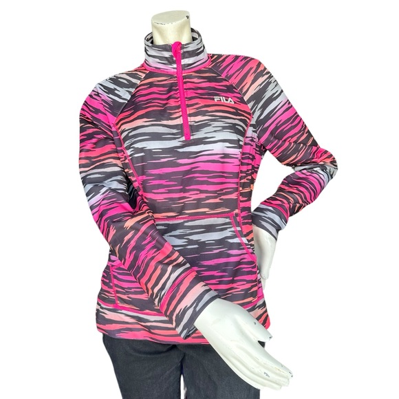 Fila Sport Activewear Rainbow Zebra Stripe 1/4 Zip Base Layer Jacket Medium - Picture 1 of 9